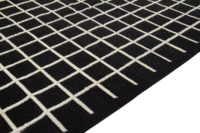 Tappeto Kilim Moderno in Lana e Cotone - Realizzato a mano - Nero e Avorio | Ideale per Soggiorno, Camera da Letto, Sala da Pranzo - CarpetLiving