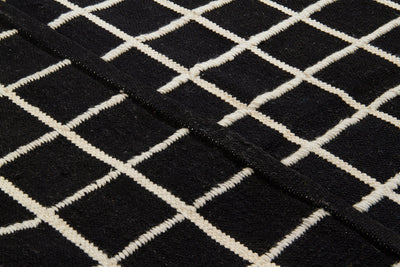 Tappeto Kilim Moderno in Lana e Cotone - Realizzato a mano - Nero e Avorio | Ideale per Soggiorno, Camera da Letto, Sala da Pranzo - CarpetLiving