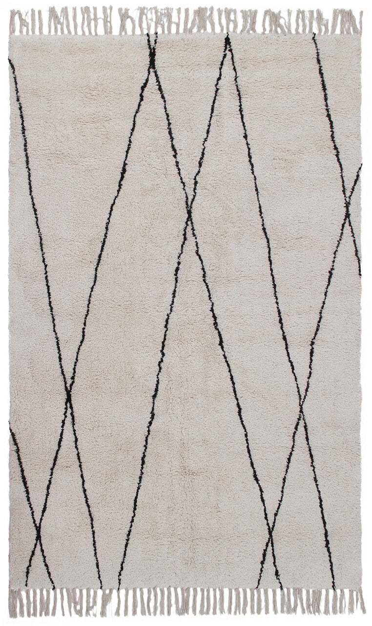 Tappeto Berbero Cotone Naturale – Stile Etnico con Linee Geometriche Nere
