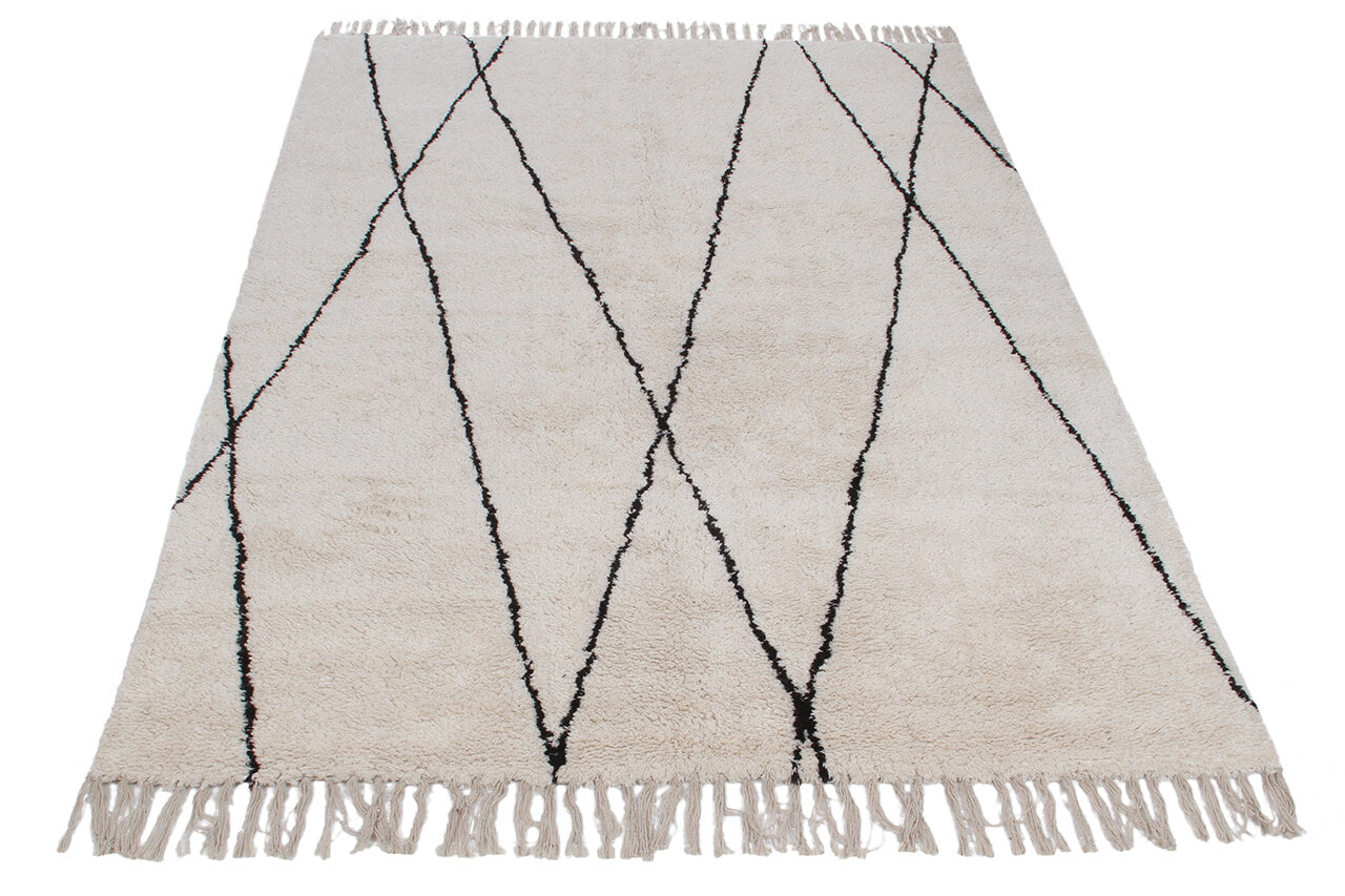 Tappeto Berbero Cotone Naturale – Stile Etnico con Linee Geometriche Nere