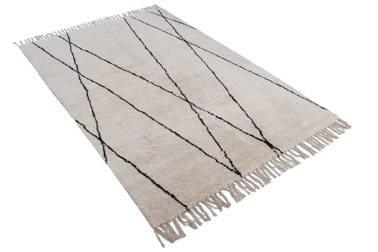 Tappeto Berbero Cotone Naturale – Stile Etnico con Linee Geometriche Nere