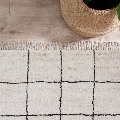 Tappeto Bianco Geometrico in Cotone Naturale Fatto a Mano in India, Lavabile in Lavatrice, Stile Berbero per Salotto e Camera da Letto - CarpetLiving