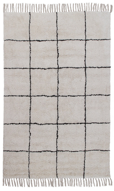 Tappeto Bianco Geometrico in Cotone Naturale Fatto a Mano in India, Lavabile in Lavatrice, Stile Berbero per Salotto e Camera da Letto - CarpetLiving