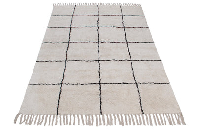Tappeto Bianco Geometrico in Cotone Naturale Fatto a Mano in India, Lavabile in Lavatrice, Stile Berbero per Salotto e Camera da Letto - CarpetLiving