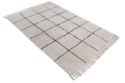 Tappeto Bianco Geometrico in Cotone Naturale Fatto a Mano in India, Lavabile in Lavatrice, Stile Berbero per Salotto e Camera da Letto - CarpetLiving