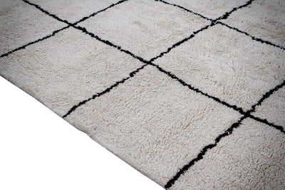 Tappeto Bianco Geometrico in Cotone Naturale Fatto a Mano in India, Lavabile in Lavatrice, Stile Berbero per Salotto e Camera da Letto - CarpetLiving