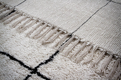 Tappeto Bianco Geometrico in Cotone Naturale Fatto a Mano in India, Lavabile in Lavatrice, Stile Berbero per Salotto e Camera da Letto - CarpetLiving
