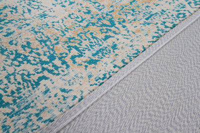 Tappeto Argentella - Turchese Oro - Design Vintage Astratto con sfumature colore | elegante per soggiorno e camera da letto - CarpetLiving