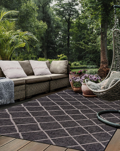 Tappeto da Esterno - Cross Black - Indoor/Outdoor - Nero | Ideale per Terrazze, Balconi, Patio, Verande - CarpetLiving