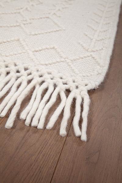 Tappeto Kilim AVORIO in Lana e Cotone Bianco  | Realizzato a Mano, Ideale per Cucina Bagno - CarpetLiving