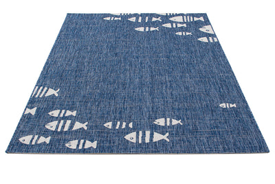 Tappeto Blu Interno-Esterno Marine 2 Blue Design Pesci - Resistente e Antiscivolo - Outdoor - CarpetLiving