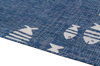 Tappeto Blu Interno-Esterno Marine 2 Blue Design Pesci - Resistente e Antiscivolo - Outdoor - CarpetLiving
