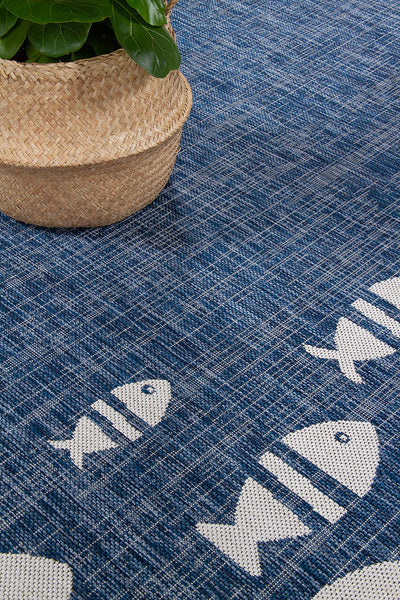 Tappeto Blu Interno-Esterno Marine 2 Blue Design Pesci - Resistente e Antiscivolo - Outdoor - CarpetLiving
