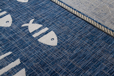Tappeto Blu Interno-Esterno Marine 2 Blue Design Pesci - Resistente e Antiscivolo - Outdoor - CarpetLiving