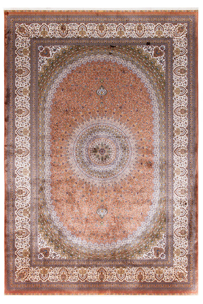 Tappeto Stile Orientale Qoum Shah - Effetto Seta - Disegno Classico - Rosa Rose - CarpetLiving