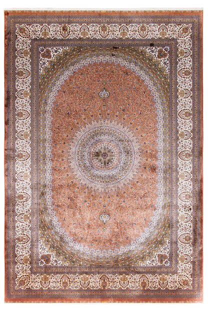 Tappeto Stile Orientale Qoum Shah - Effetto Seta - Disegno Classico - Rosa Rose
