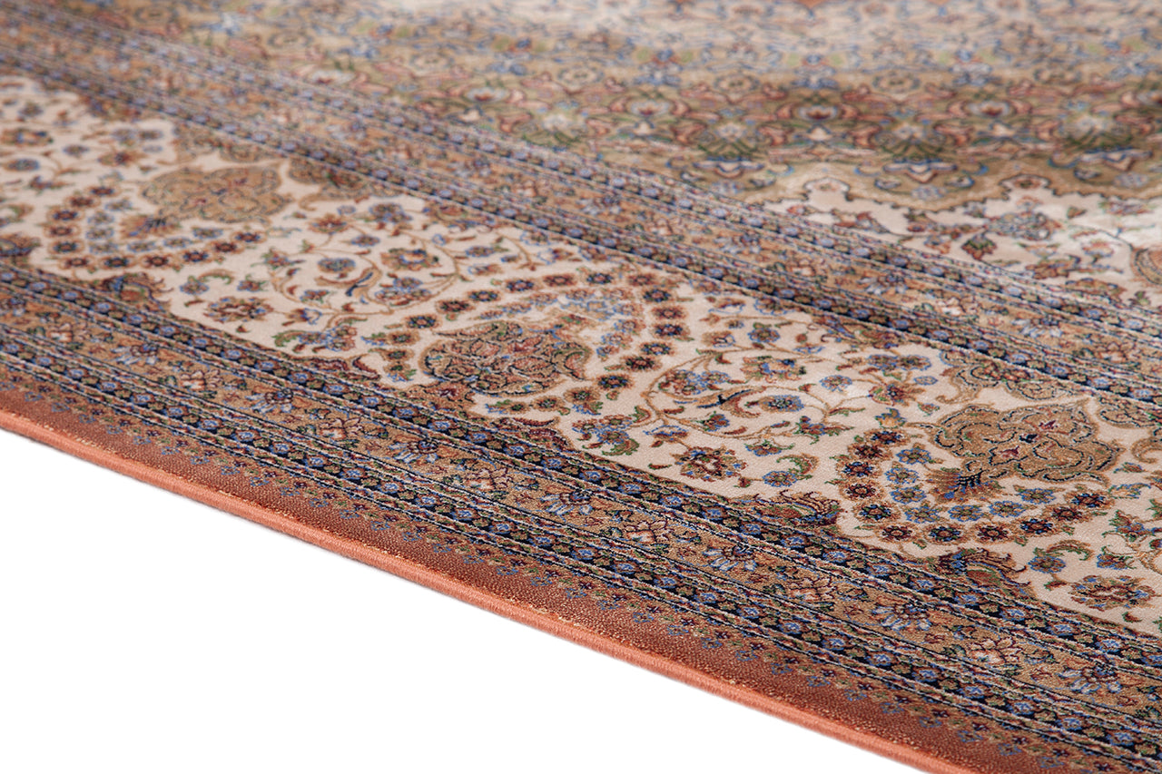 Tappeto Stile Orientale Qoum Shah - Effetto Seta - Disegno Classico - Rosa Rose