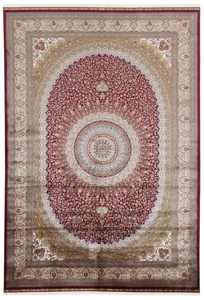 Tappeto Orientale Rosso - Qoum Shah 5 RED - Disegno Tabriz Classico - Modal/Seta - CarpetLiving