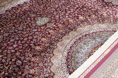 Tappeto Orientale Rosso - Qoum Shah 5 RED - Disegno Tabriz Classico - Modal/Seta - CarpetLiving