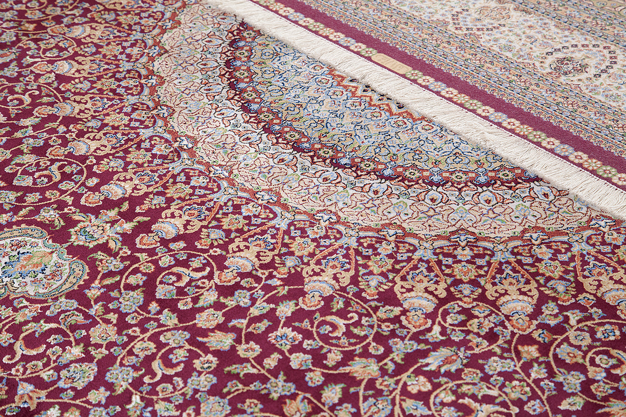 Tappeto Orientale Rosso - Qoum Shah 5 RED - Disegno Tabriz Classico - Modal/Seta
