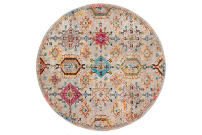 Tappeto Rotondo 200cm Ø Stile Orientale Multicolore Mamoo D - Antiscivolo - Ideale per Soggiorno e Camera da Letto - CarpetLiving
