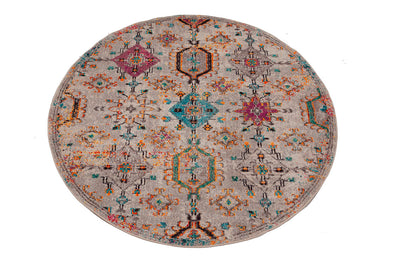 Tappeto Rotondo 200cm Ø Stile Orientale Multicolore Mamoo D - Antiscivolo - Ideale per Soggiorno e Camera da Letto - CarpetLiving