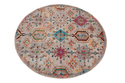 Tappeto Rotondo 200cm Ø Stile Orientale Multicolore Mamoo D - Antiscivolo - Ideale per Soggiorno e Camera da Letto - CarpetLiving