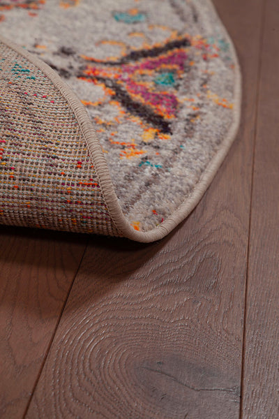 Tappeto Rotondo 200cm Ø Stile Orientale Multicolore Mamoo D - Antiscivolo - Ideale per Soggiorno e Camera da Letto - CarpetLiving