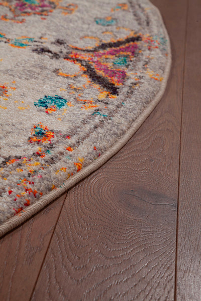 Tappeto Rotondo 200cm Ø Stile Orientale Multicolore Mamoo D - Antiscivolo - Ideale per Soggiorno e Camera da Letto - CarpetLiving