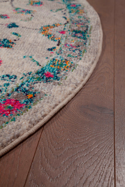Tappeto Rotondo 200cm Ø Stile Orientale Multicolore Mamoo A - Antiscivolo - Ideale per Soggiorno e Camera da Letto - CarpetLiving