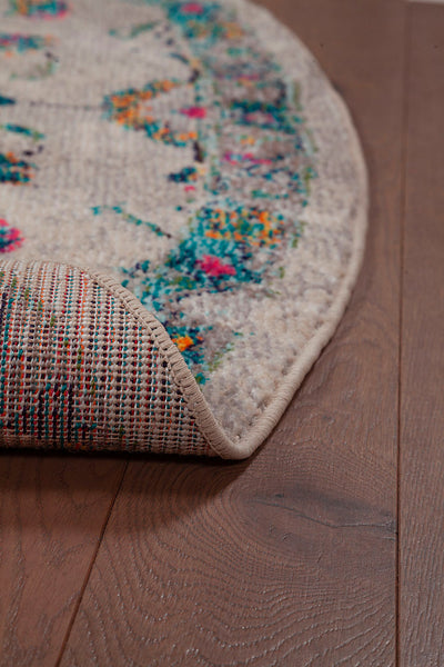 Tappeto Rotondo 200cm Ø Stile Orientale Multicolore Mamoo A - Antiscivolo - Ideale per Soggiorno e Camera da Letto - CarpetLiving