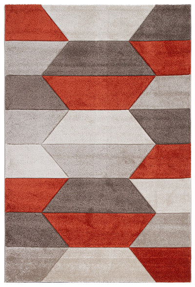 Tappeto Moderno Carve Geometrico - Grigio e Arancione Rust - Antiscivolo - Ideale per Soggiorno, Camera da Letto, Sala da Pranzo - CarpetLiving
