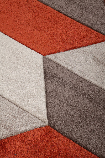 Tappeto Moderno Carve Geometrico - Grigio e Arancione Rust - Antiscivolo - Ideale per Soggiorno, Camera da Letto, Sala da Pranzo - CarpetLiving