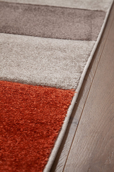 Tappeto Moderno Carve Geometrico - Grigio e Arancione Rust - Antiscivolo - Ideale per Soggiorno, Camera da Letto, Sala da Pranzo - CarpetLiving