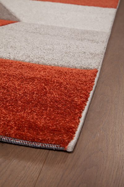 Tappeto Moderno Carve Geometrico - Grigio e Arancione Rust - Antiscivolo - Ideale per Soggiorno, Camera da Letto, Sala da Pranzo - CarpetLiving