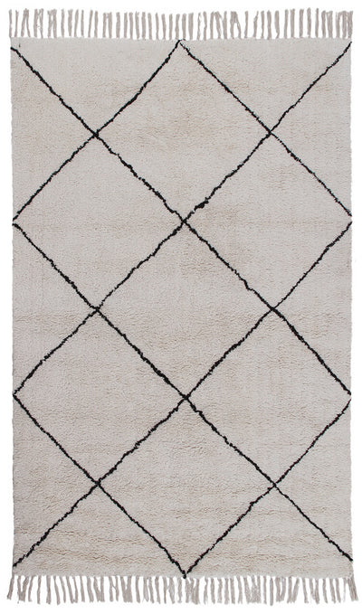 Tappeto Bianco in cotone naturale, fatto a mano in India. Lavabile in lavatrice. Stile berbero ideale per salotto e camera da letto - CarpetLiving