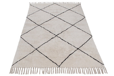Tappeto Bianco in cotone naturale, fatto a mano in India. Lavabile in lavatrice. Stile berbero ideale per salotto e camera da letto - CarpetLiving
