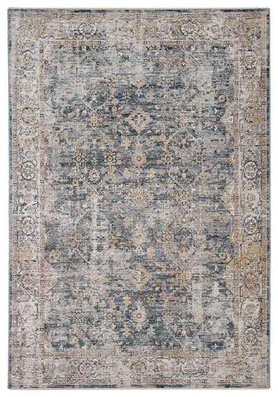 Tappeto Stile Vintage - Caravan Grigio Blu - Antiscivolo - Ideale per Soggiorno, Camera da Letto - CarpetLiving