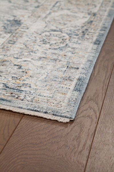 Tappeto Stile Vintage - Caravan Grigio Blu - Antiscivolo - Ideale per Soggiorno, Camera da Letto - CarpetLiving