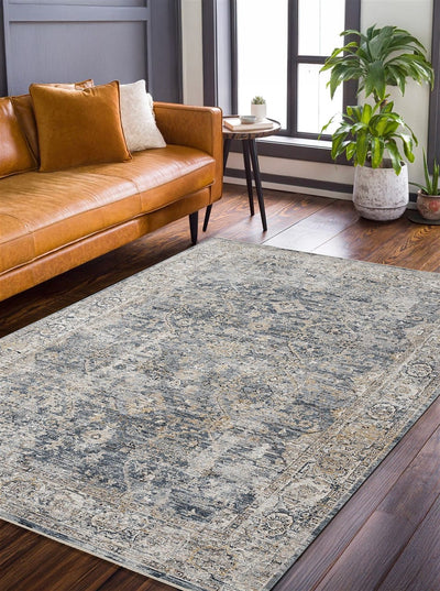 Tappeto Stile Vintage - Caravan Grigio Blu - Antiscivolo - Ideale per Soggiorno, Camera da Letto - CarpetLiving