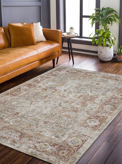 Tappeto Stile Vintage - Caravan Grigio Rust - Antiscivolo - Ideale per Soggiorno, Camera da Letto - CarpetLiving