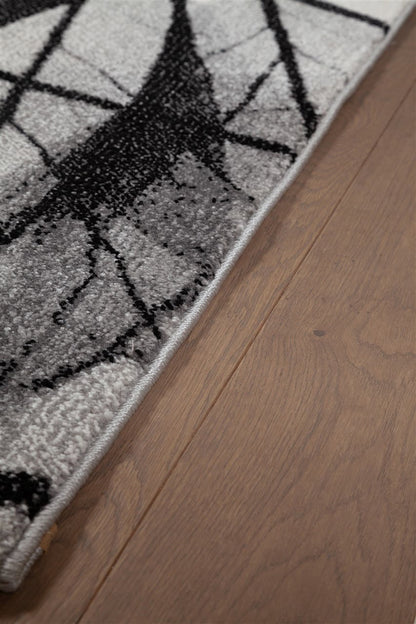 Tappeto Moderno "Foglie" Leaves Grigio Nero | Ideale per Soggiorno, Sala da Pranzo, Camera da Letto