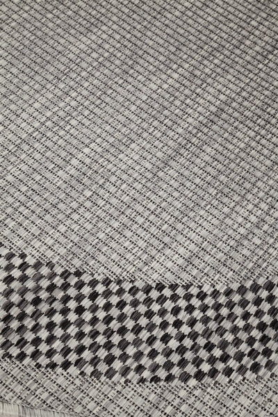 Tappeto Rotondo da Esterno - FRAME ROUND GREY BLACK - Indoor/Outdoor - Grigio Nero | Ideale per Terrazze, Balconi, Patio, Verande - CarpetLiving