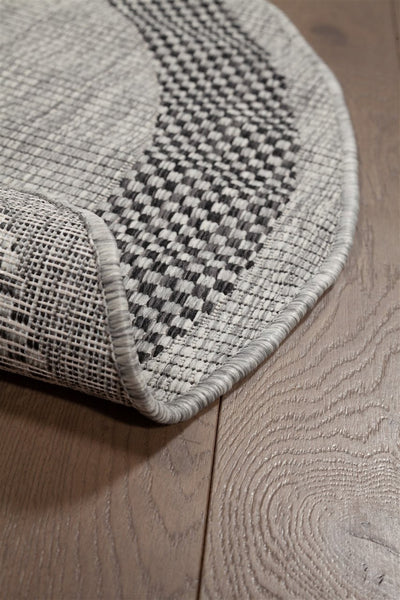 Tappeto Rotondo da Esterno - FRAME ROUND GREY BLACK - Indoor/Outdoor - Grigio Nero | Ideale per Terrazze, Balconi, Patio, Verande - CarpetLiving