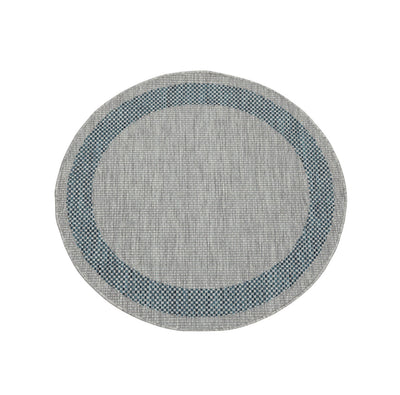Tappeto Rotondo da Esterno - FRAME ROUND GREY BLUE - Indoor/Outdoor - Grigio Blu | Ideale per Terrazze, Balconi, Patio, Verande - CarpetLiving