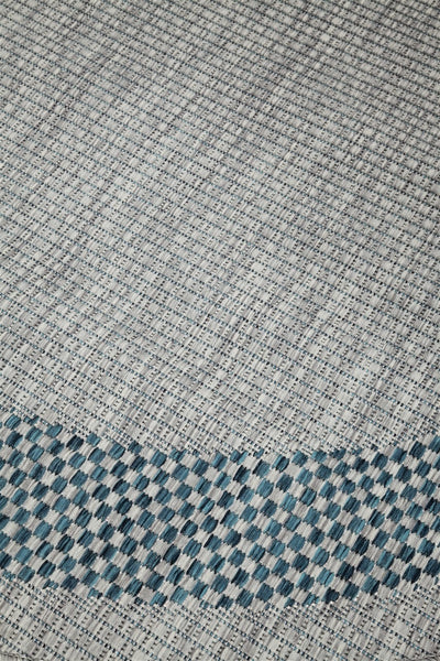 Tappeto Rotondo da Esterno - FRAME ROUND GREY BLUE - Indoor/Outdoor - Grigio Blu | Ideale per Terrazze, Balconi, Patio, Verande - CarpetLiving