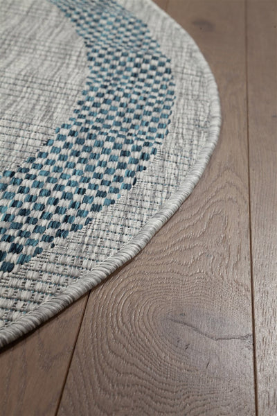 Tappeto Rotondo da Esterno - FRAME ROUND GREY BLUE - Indoor/Outdoor - Grigio Blu | Ideale per Terrazze, Balconi, Patio, Verande - CarpetLiving
