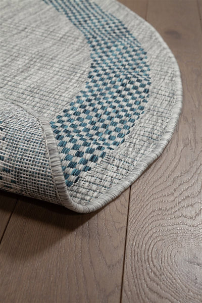 Tappeto Rotondo da Esterno - FRAME ROUND GREY BLUE - Indoor/Outdoor - Grigio Blu | Ideale per Terrazze, Balconi, Patio, Verande - CarpetLiving