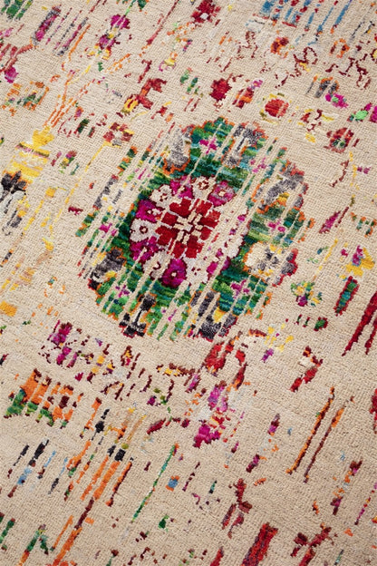 Tappeto Shalimar - Lana e Seta - Fatto a mano - Design Uzbek Artigianale Lusso - Multicolore