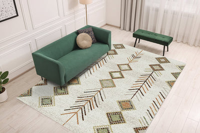 Tappeto Bianco Tribale Amira 6 - Antiscivolo - Ideale per Soggiorno e Camera da Letto - CarpetLiving